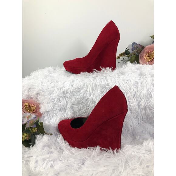 Michael Antonio Red Suede Platform Wedge Pump Size 8 - Picture 2 of 8